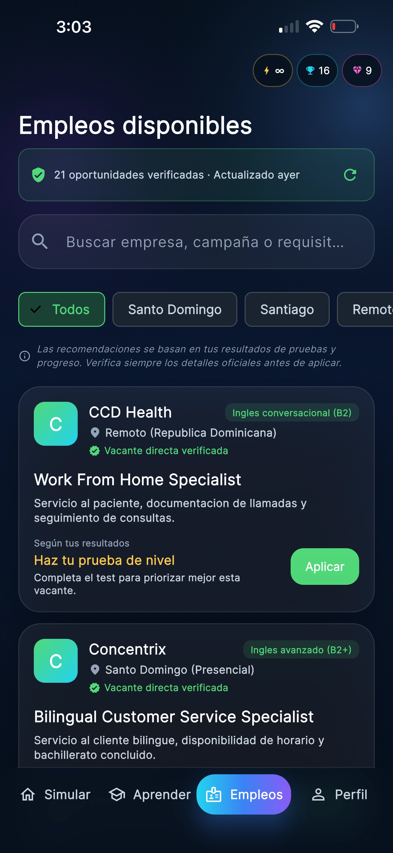 Pantalla de Explora oportunidades en Micalia AI