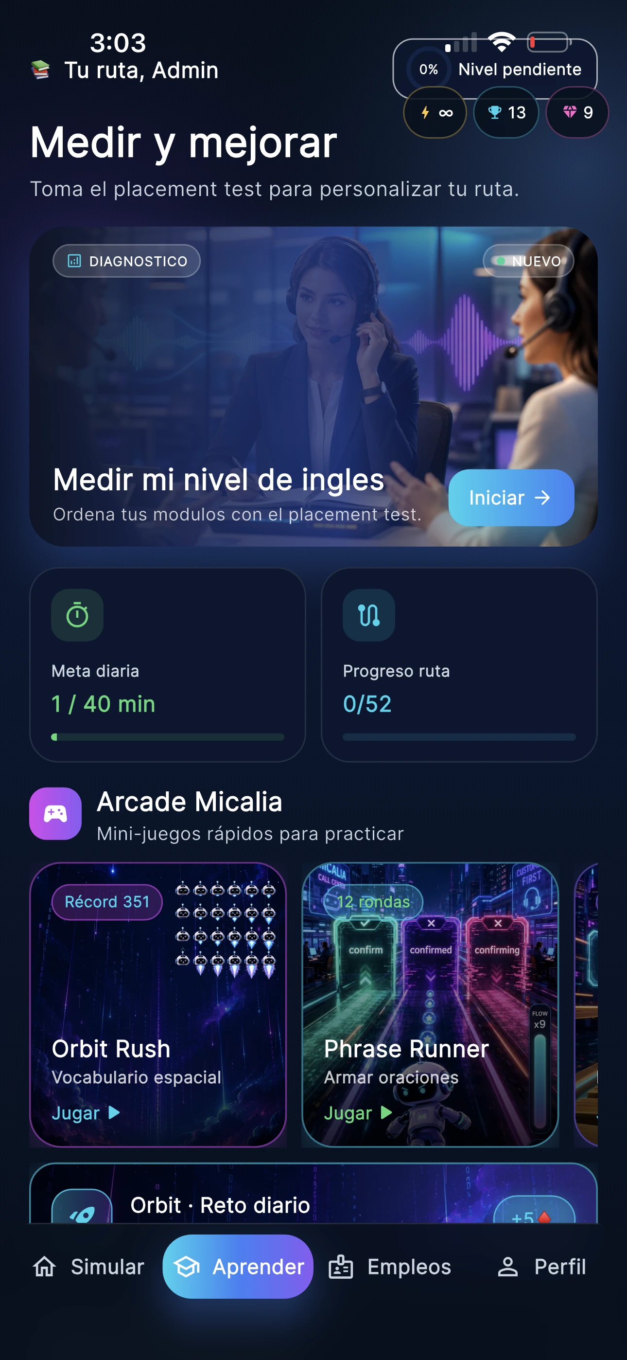 Pantalla de Tu ruta de aprendizaje en Micalia AI